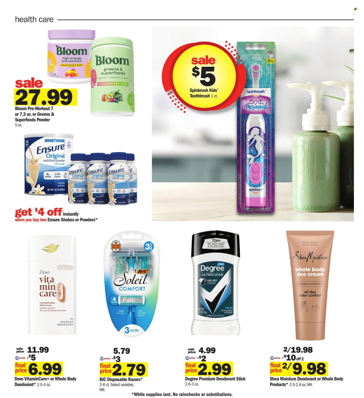 thumbnail - Meijer Flyer - 08/04/2024 - 08/10/2024 - Sales products - toothbrush, shake, nutritional supplement, deodorant, Dove, BIC, disposable razor, Degree. Page 23.