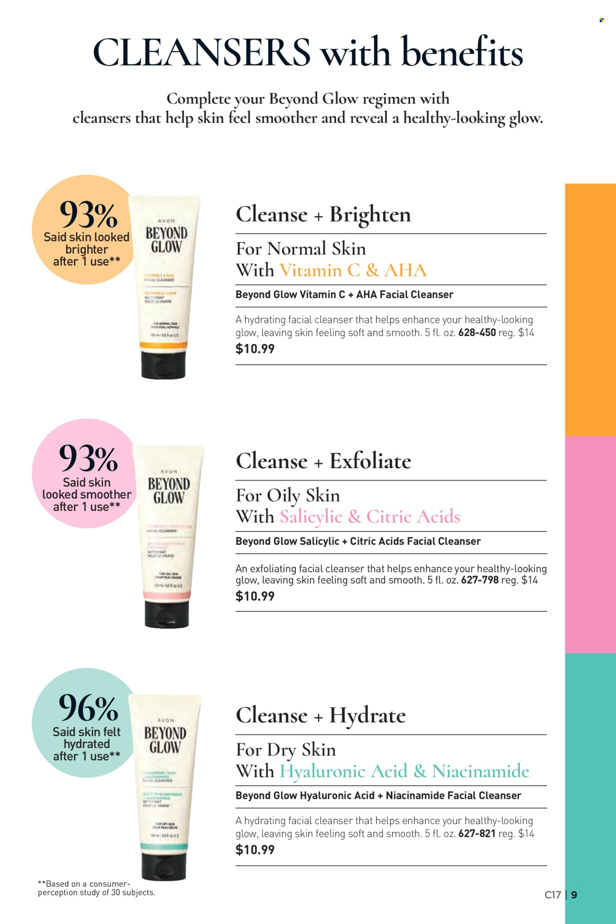 thumbnail - Avon Flyer - 08/14/2024 - 08/27/2024 - Sales products - Avon, cleanser, Niacinamide, skin care product. Page 9.