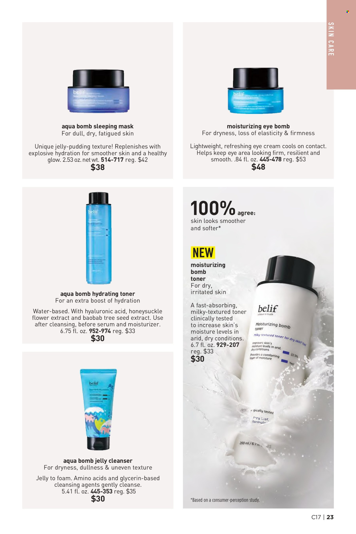 thumbnail - Avon Flyer - 08/14/2024 - 08/27/2024 - Sales products - moisturizer, serum, toner, eye cream, jelly cleanser, skin care product. Page 23.