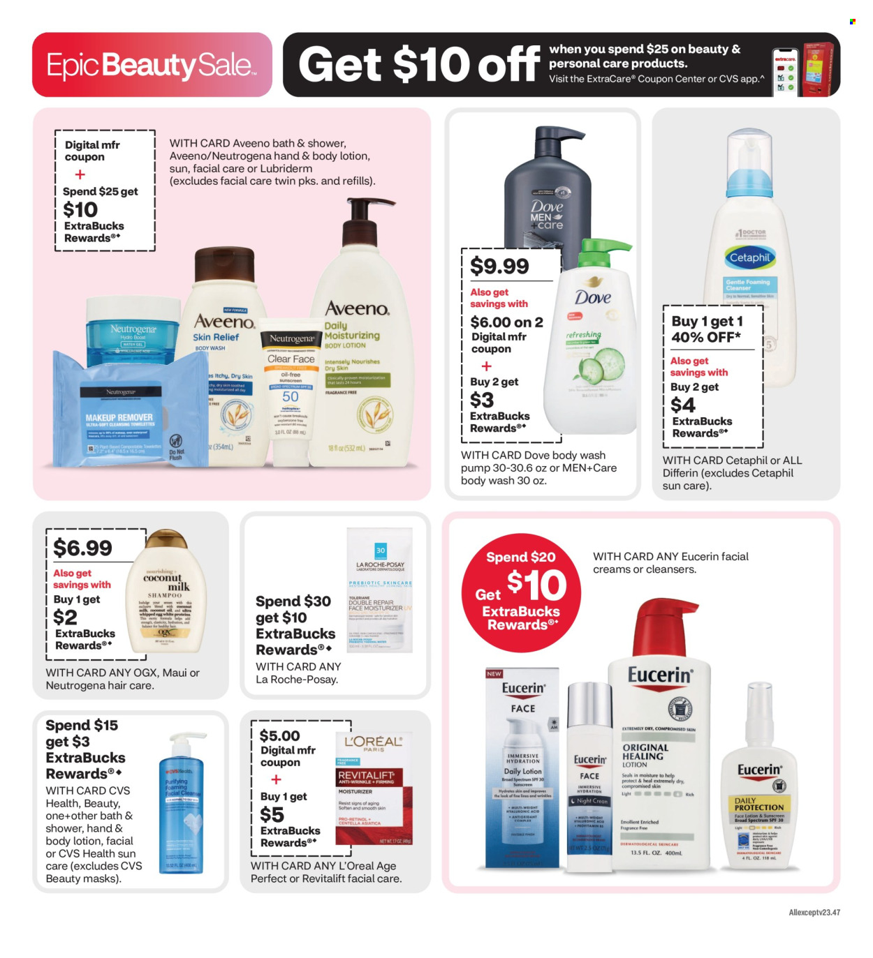 thumbnail - CVS Pharmacy Flyer - 08/18/2024 - 08/31/2024 - Sales products - Dove, Aveeno, body wash, hair products, cleanser, L’Oréal, La Roche-Posay, Neutrogena, face mask, OGX, sun care, Cetaphil, body lotion, Eucerin, Lubriderm. Page 6.