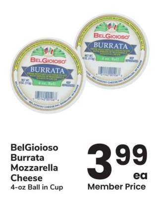 BELGIOIOSO BURRATA MOZZARELLA CHEESE - 4 - oz Ball in Cup