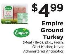 Ground Turkey - (Meat) 16-oz. pkg., Fresh, Glatt Kosher, Never Administered Antibiotics