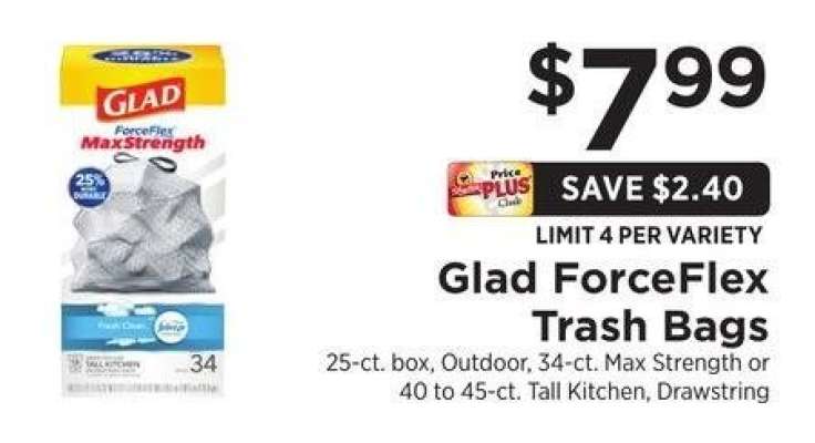 ForceFlex Trash Bags - 25 - ct. box, Outdoor, 34 - ct. Max Strength or 40 to 45 - ct. Tall Kitchen, Drawstring