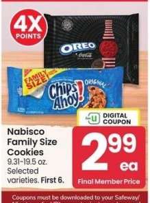 Nabisco Family Size Cookies - 9.31-19.5 oz.
Selected varieties..