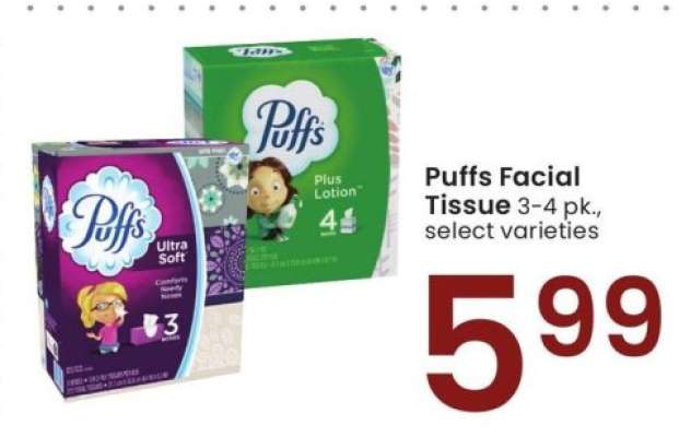 Puffs Facial Tissue* - 3-4 pk., select varieties