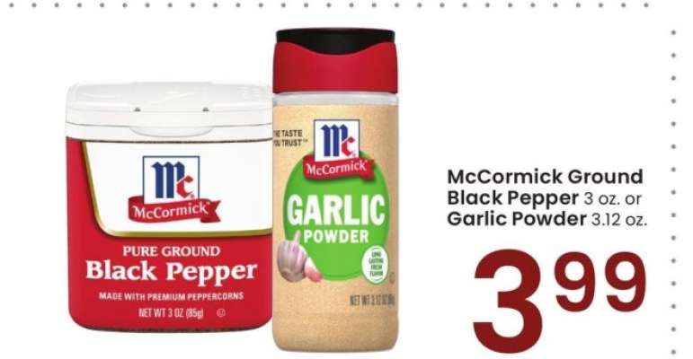 McCormick Ground Black Pepper 3 oz. or Garlic Powder 3.12 oz.