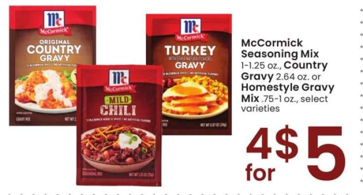 McCormick Seasoning Mix 1-1.25 oz., Country Gravy 2.64 oz. or Homestyle Gravy Mix. 75-1 oz. - select varieties