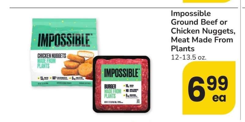 Impossible Ground Beef or Chicken Nuggets, Meat Made From Plants - 12-13.5 oz.