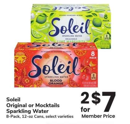 Soleil Original or Mocktails Sparkling Water - 8-Pack, 12-oz Cans, select varieties