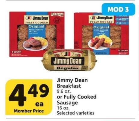 Jimmy Dean Breakfast 9.6 oz. or Fully Cooked Sausage 16 oz. - Selected varieties