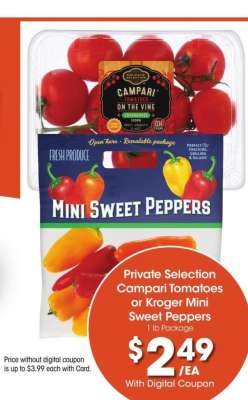 Private Selection Campari Tomatoes or Kroger Mini Sweet Peppers - 1 lb Package