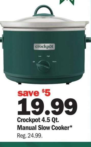 Crockpot 4.5 Qt. Manual Slow Cooker* - Reg. 24.99.