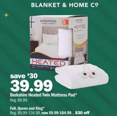 Berkshire Heated Twin Mattress Pad* - Reg. 69.99.


Full, Queen and King*
Reg. 89.99-134.99, now 59.99-104.99....
$30 off