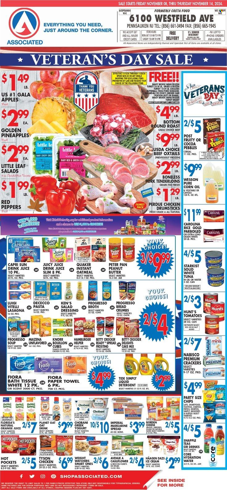 Associated Supermarkets ad - 11/08/2024 - 11/14/2024. Page 1