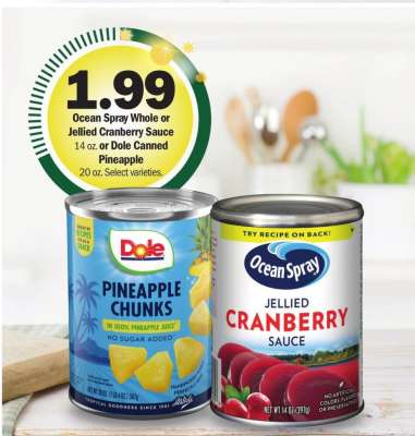 Ocean Spray Whole or Jellied Cranberry Sauce 14 oz. or Dole Canned Pineapple 20 oz. - Select varieties.