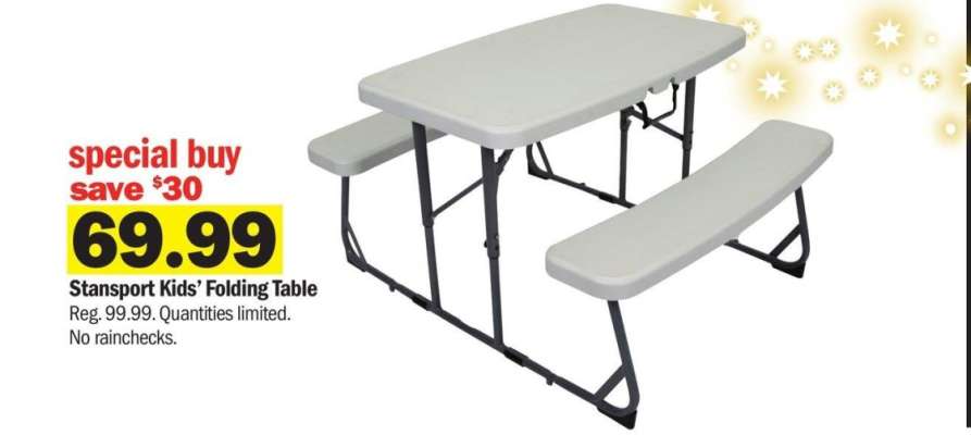 Stansport Kids' Folding Table - Reg. 99.99. Quantities limited.
No rainchecks.