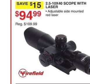 FIREFIELD 2.5-10X40 SCOPE WITH LASER - • Adjustable side mounted red laser