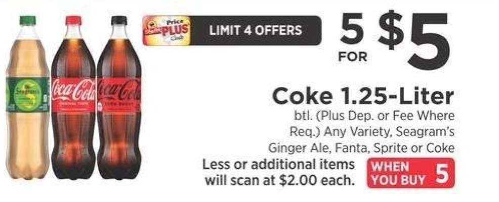 Coke 1.25-Liter - btl. Any Variety, Seagram's
Ginger Ale, Fanta, Sprite or Coke

C100017031