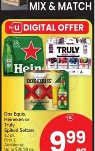 Dos Equis, Heineken or Truly Spiked Seltzer - 12 pk.