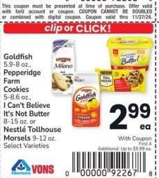 Goldfish, 5.9-8 oz., Pepperidge Farm Cookies, 5-8.6 oz., I Can't Believe It's Not Butter, 8-15 oz. or Nestlé Tollhouse Morsels, 9-12 oz. - Select Varieties