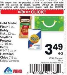 Gold Medal Flour 5 lb., Bubly 8 pk., 12 oz., Snyder's Pretzels 12-16 oz., Kettle 6.5-7.5 oz. or Hawaiian Chips 7.5 oz. - Select Varieties