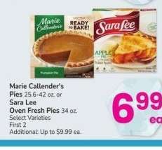 Marie Callender's Pies 25.6-42 oz. or Sara Lee Oven Fresh Pies 34 oz. - Select Varieties