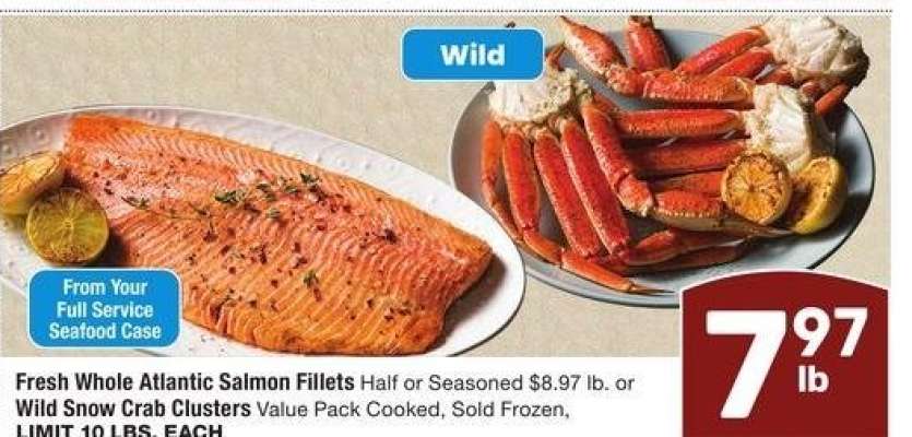 Fresh Whole Atlantic Salmon Fillets Half or Seasoned or Wild Snow Crab Clusters Value Pack - Cooked, Sold Frozen