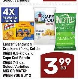 Lance® Sandwich Crackers 10 ct., Kettle Chips 6.5-7.5 oz. or Cape Cod Potato Chips 7-8 oz. - Select Varieties MIX OR MATCH