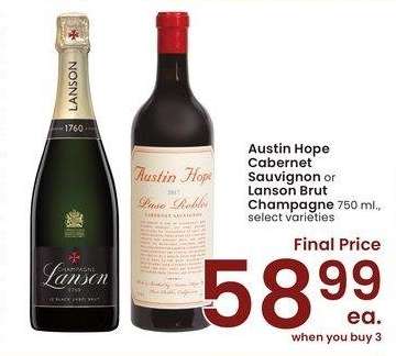 Austin Hope Cabernet Sauvignon or Lanson Brut Champagne - 750 ml., select varieties