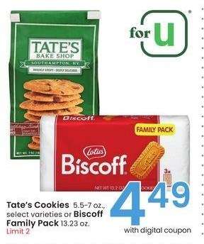 Tate's Cookies 5.5-7 oz., or Biscoff Family Pack 13.23 oz. - select varieties