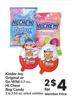 Kinder Joy Original or Go Wild 0.7-oz, Hi Chew Bag Candy 3 to 3.53-oz - select varieties