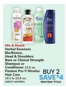 Herbal Essences Bio: Renew, Head & Shoulders Bare or Clinical Strength Shampoo or Conditioner 13.5-oz, Pantene Pro-V Miracles Hair Care 10.1 to 13.5-oz - Selected varieties
Mix & Match