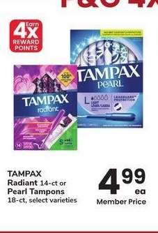 TAMPAX Radiant 14-ct or Pearl Tampons 18-ct - select varieties