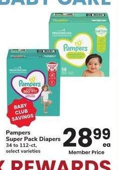 Pampers Super Pack Diapers - 34 to 112 - ct, select varieties