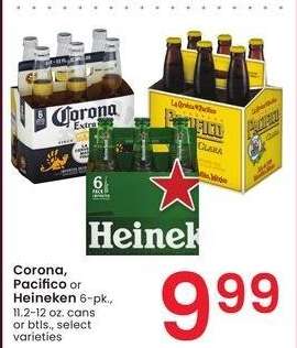 Corona, Pacifico or Heineken - 6 - pk., 11.2-12 oz. cans or btls., select varieties