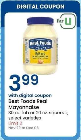 Best Foods Real Mayonnaise - 30 oz. tub or 20 oz. squeeze, select varieties