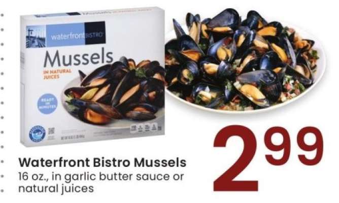 Waterfront Bistro Mussels - 16 oz., in garlic butter sauce or natural juices