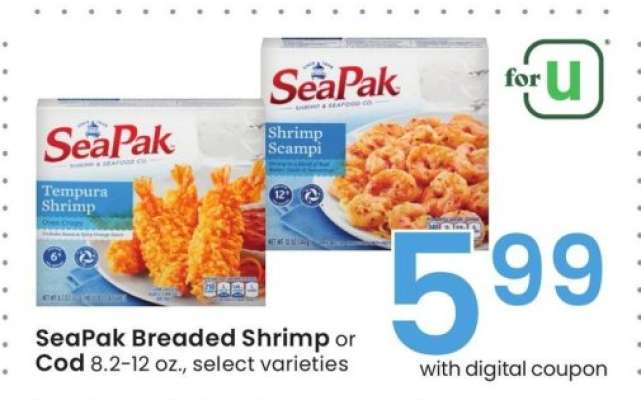 SeaPak Breaded Shrimp or Cod - 8.2-12 oz., select varieties