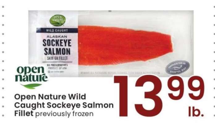 Open Nature Wild Caught Sockeye Salmon Fillet - previously frozen