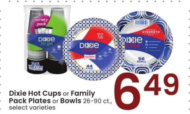 Dixie Hot Cups or Family Pack Plates or Bowls - 26-90 ct., select varieties