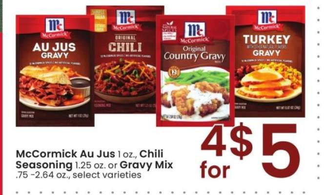 McCormick Au Jus 1 oz., Chili Seasoning 1.25 oz. or Gravy Mix. 75-2.64 oz. - select varieties