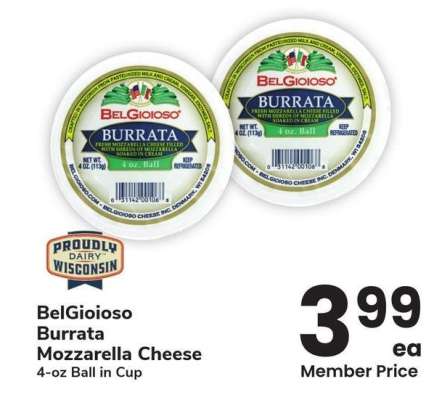 BELGIOIOSO BURRATA MOZZARELLA CHEESE - 4 - oz Ball in Cup