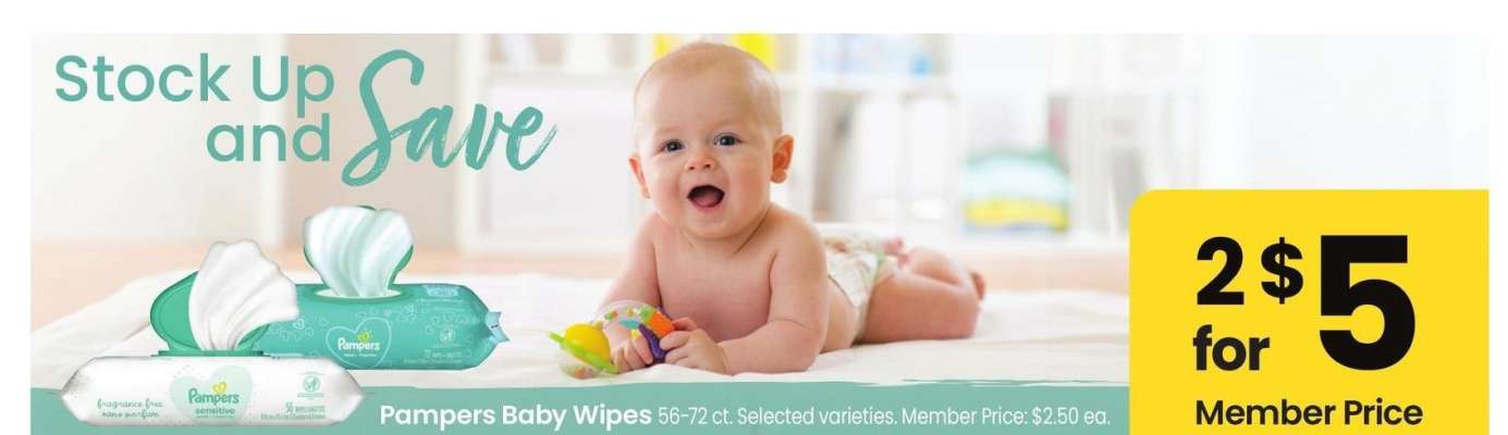 Pampers Baby Wipes - 56-72 ct. Selected varieties. Member Price: $2.50 ea.