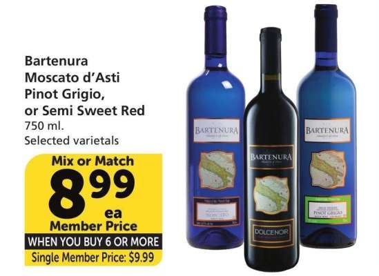 Bartenura Moscato d'Asti Pinot Grigio, or Semi Sweet Red - 750 ml.
Selected varietals
Single Member Price: $9.99
Mix or Match