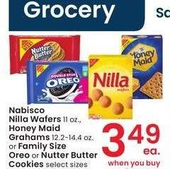 Nabisco Nilla Wafers 11 oz., Honey Maid Grahams 12.2-14.4 oz. or Family Size Oreo or Nutter Butter Cookies - select sizes and varieties