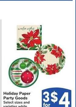 Holiday Paper Party Goods - Select sizes and varieties