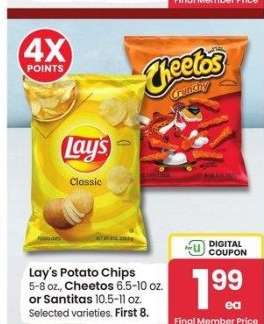 Lay's Potato Chips 5-8 oz., Cheetos 6.5-10 oz. or Santitas 10.5-11 oz. - Selected varieties.