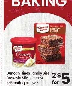 Duncan Hines Family Size Brownie Mix 18-18.3 oz or Frosting 14-16 oz - Selected Varieties