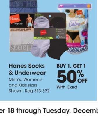 Hanes Socks & Underwear - Men's, Women's and Kids sizes.