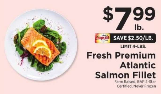 Fresh Premium Atlantic Salmon Fillet - Farm Raised, BAP 4 - Star Certified, Never Frozen